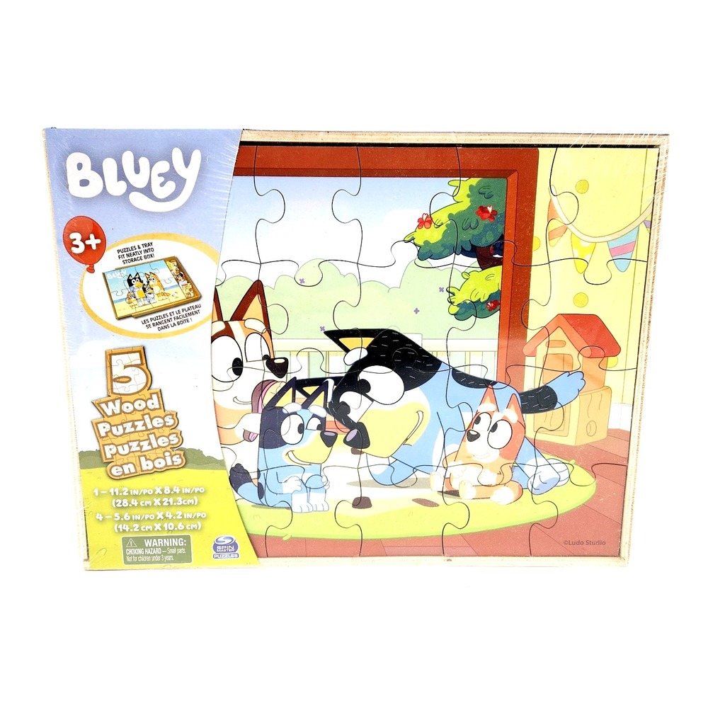 Bluey Wooden Puzzles –‎ 5 Jigsaw Tray Set for Toddlers and Preschoolers Age 3+